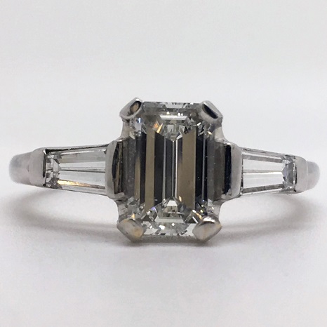1.42 Carat Emerald-Cut Three-Stones Diamond Engagement Ring in 14k White Gold